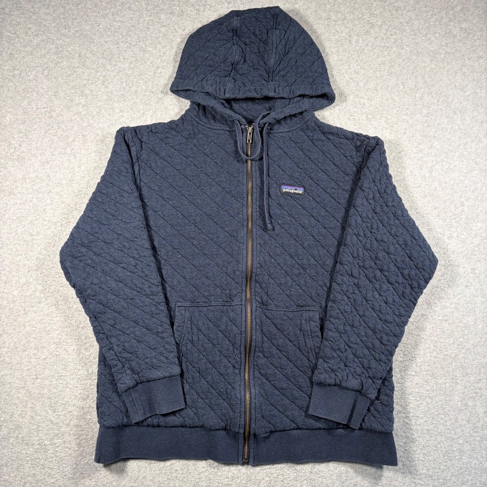Patagonia Organic Cotton Quilt Full-Zip Hoodie Mens Large Blue Outdoors 25375